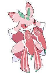  1girl antennae arthropod_girl arthropod_limbs colored_skin full_body furry furry_female highres looking_at_viewer lurantis mantis_girl monster_girl multicolored_skin no_mouth pink_eyes pink_skin plant_girl pokemon pokemon_(creature) praying_mantis simple_background solo standing white_background white_skin zlvpaew4ca12653 