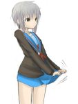  grey_hair lowres nagato_yuki school_uniform short_hair silver_hair skirt skirt_lift suzumiya_haruhi_no_yuuutsu unakiyo 