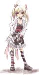  belts blonde_hair gothic_lolita kneehighs lolita_fashion mismatched_legwear ponytail socks striped striped_legwear striped_socks twintails wildrabbit 