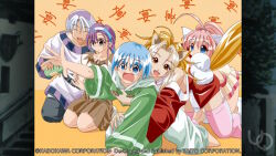  2000s_(style) 2boys 3girls :d ^_^ ahoge aleph_coulson animal_ears animal_hands anime_coloring atelier-moo bare_shoulders blonde_hair blue_eyes blue_hair blush braid brown_eyes brown_hair brown_ribbon brown_skirt cat_ears cat_tail cheryl_christia christpher_cross closed_eyes closed_mouth collarbone crying fang fluffy_hands fox_ears game_cg glasses gloves green_robe hair_between_eyes hairband hand_up hat high_ponytail hooded_robe hug hug_from_behind japanese_clothes kimono kneeing long_hair long_sleeves melody_sinclair miniskirt multicolored_hair multiple_boys multiple_girls non-web_source official_art open_clothes open_hand open_kimono open_mouth outstretched_arm oversized_clothes pink_hair pink_thighhighs pleated_skirt ponytail purple_hair purple_hat ribbon robe school_uniform seiza shirt short_hair short_kimono sitting skirt smile tachibana_yura tail thigh-highs thighs twin_braids wavy_hair white_gloves white_hair yuukyuu_gensoukyoku 