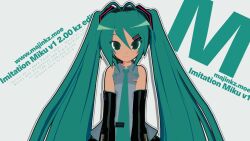  1girl 3d absurdres animasa_model_(mikumikudance) antenna_hair aqua_eyes aqua_hair aqua_necktie bare_shoulders black_sleeves blush detached_sleeves english_text grey_shirt hair_between_eyes hair_ornament hatsune_miku headphones headset highres kio_(majin_kz) long_hair looking_at_viewer mikumikudance_(medium) necktie shirt simple_background sleeveless sleeveless_shirt smile solo twintails variant_set very_long_hair vocaloid white_background 