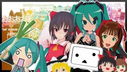  3d 6+girls absurdres amami_haruka animasa_model_(mikumikudance) antenna_hair aqua_eyes aqua_hair aqua_necktie brown_hair cameo character_request chibi copyright_request crossover dual_persona food green_eyes hachune_miku hair_between_eyes hair_ornament hakurei_reimu hatsune_miku headset highres holding holding_food holding_spring_onion holding_vegetable idolmaster japanese_clothes kagamine_rin kio_(majin_kz) kirby kirby_(series) kirisame_marisa long_hair looking_at_viewer megurine_luka meme miko mikumikudance_(medium) multiple_boys multiple_girls necktie niconico red_eyes rin_no_youchuu shiteyan'yo short_hair smile special_week_(umamusume) spring_onion takoluka terebi-chan translation_request twintails umamusume variant_set vegetable vocaloid yukkuri_shiteitte_ne 