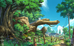  artist_name artstation_logo barbed_wire blue_sky boulder building bush clouds commentary day dirt_road english_commentary facebook_logo fence flower grass highres house motor_vehicle original outdoors painterly pink_flower power_lines purple_flower road rock scenery sicuvn sign sky sunlight utility_pole van wooden_fence yellow_flower youtube_logo 