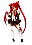  black_eyes blush detached_sleeves fingerless_gloves gloves gwayom long_hair necktie omyo red_hair redhead tail thigh-highs thighhighs twintails 