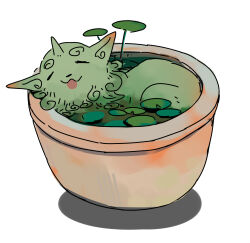  :p animalization commentary_request green_fur haruaki_(onkai_planaria) highres horns komainu komano_aunn komano_aunn_(komainu) no_humans shadow simple_background single_horn tongue tongue_out touhou vase water white_background 