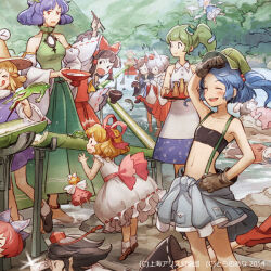  >_< 6+girls angry animal animal_ears animal_hands animal_print archived_source ascot back_bow bamboo bare_shoulders barefoot big_belly black_eyes black_hair black_skirt blonde_hair bloomers blue_dress blue_hair blue_skirt blunt_bangs blush bow bowl bowtie bra breasts brown_hair bubble_skirt calendar_(medium) camera chopsticks cirno clenched_hands clothes_around_waist collar collarbone dated detached_sleeves doll dress fairy fish flying food frills frog frog_girl frog_hair_ornament frog_print furrowed_brow geta gloves green_hair grey_hair hair_ornament hair_ribbon hair_tubes hakurei_reimu hand_on_own_face hands_on_own_stomach hands_up hat height_difference holding holding_bowl holding_camera holding_chopsticks holding_tray hunting ice ice_wings imaizumi_kagerou inaba_tewi inubashiri_momiji iwamoto_zerogo jacket jacket_around_waist jiangshi kagiyama_hina kawashiro_nitori kochiya_sanae lake laughing long_sleeves looking_to_the_side lying lying_on_water mary_janes medicine_melancholy medium_breasts medium_hair mirror miyako_yoshika moriya_suwako multiple_girls nontraditional_miko on_back open_mouth overall_skirt pink_skirt pleated_skirt pocket pointy_ears ponytail puffy_short_sleeves puffy_sleeves purple_dress purple_shirt rabbit_ears rabbit_girl rabbit_tail red_dress red_ribbon ribbon rope_around_feet sekibanki shameimaru_aya shirt shoes short_hair short_sleeves skirt skirt_pocket sleeveless sleeveless_shirt small_breasts smile snake_hair_ornament socks stomach strapless strapless_bra surprised tail tengu-geta tokin_hat tongue tongue_out touhou tray tree twintails two-tone_sleeves underwear vest visor_cap white_shirt wings wolf_girl yasaka_kanako yellow_ascot 