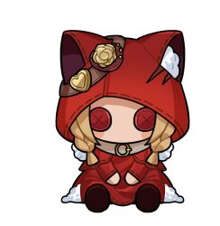  animal_ear_hood animal_ears artist_request asymmetrical_eyewear belt belt_buckle belt_collar black_shoes blonde_hair blush_stickers braid brown-framed_eyewear brown_belt buckle button_eyes buttons character_doll claw_mark cloak collar doll dress flower flower-shaped_eyewear goggles goggles_on_headwear gold_buckle heart heart-shaped_eyewear hood hood_up hooded_cloak infinity_nikki long_dress long_hair long_sleeves nikki_(series) no_humans no_mouth object_focus objectification official_art red_cloak red_dress red_eyes ribbon-trimmed_clothes ribbon-trimmed_dress ribbon-trimmed_sleeves ribbon_trim rose she_is_wildfire_(infinity_nikki) shoes side_braids sitting sticker_(medium) straight-on stuffing tinted_eyewear transparent_background twin_braids wolf_ears yellow-tinted_eyewear yellow_flower yellow_rose 