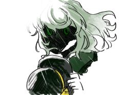  1girl black_hat blank_stare commentary_request frills green_eyes green_hair hat hat_ribbon holding holding_unworn_clothes holding_unworn_hat komeiji_koishi korean_commentary light_rays lovelobten ribbon shaded_face short_hair sketch touhou unworn_hat unworn_headwear white_background 