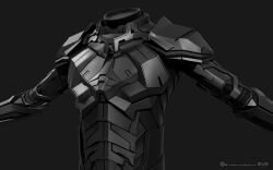 3d armor armored_bodysuit commentary company_logo company_name copyright_logo copyright_name dark_background dated english_commentary eve_online grey_background greyscale highres logo maya_(medium) monochrome no_humans official_art realistic science_fiction simple_background undoz upper_body zbrush_(medium) 