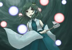  frog green_hair japanese_clothes kochiya_sanae long_hair miko snake touhou 