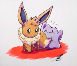  025aki absurdres brown_eyes brown_fur dated ditto eevee grey_background highres no_humans pokemon pokemon_(creature) signature simple_background two-tone_fur 