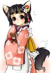  black_eyes black_hair blush hair_accessory hair_ornament japanese_clothes kimono setouchi_kurage short_hair stuffed_animal stuffed_toy tail teddy_bear 