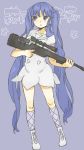  blue_hair boots gun long_hair rifle sailor_uniform school_uniform serafuku twintails weapon yukke zaregoto_series 
