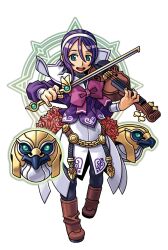  1girl ankle_boots aqua_eyes black_pantyhose boots bow bow_(music) bowtie brown_boots flower hair_between_eyes hairband harakawa_mitsuhiro holding holding_bow_(music) holding_instrument holding_violin instrument iris_(shinrabanshou) looking_at_viewer magic_circle official_art pantyhose purple_bow purple_bowtie purple_hair purple_shirt red_flower sailor_collar shinrabanshou shirt skirt solo third-party_source transparent_background violin white_hairband white_sailor_collar white_skirt 