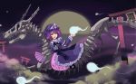  dragon flying ghost hat hitodama japanese_clothes lovecom open_mouth purple_hair saigyouji_yuyuko skeleton smile torii touhou 