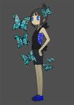  bad_id black_hair blue_eyes butterflies butterfly original patterned short_hair shorts simple_background standing 