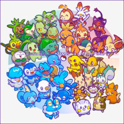  >_< >_o ^_^ animal_focus anniversary aqua_eyes blue_eyes bright_pupils brown_eyes bulbasaur charmander chespin chikorita chimchar closed_eyes commentary_request copyright_name cyndaquil dedenne eating eevee emolga everyone fangs fennekin fire flame-tipped_tail food froakie fuecoco grookey holding holding_food litten minun morpeko morpeko_(full) mudkip no_humans nostrils one_eye_closed open_mouth oshawott pachirisu pawmi pikachu pink_eyes piplup plusle poke_ball poke_ball_(basic) pokemon pokemon_(creature) pokemon_focus popplio quaxly red_eyes rowlet scorbunny sharp_teeth smile snivy sobble sprigatito squirtle tail teeth tepig togedemaru torchic totodile treecko turtwig white_pupils zhu_shu 