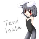  black_hair bunny_ears bunny_girl bunnysuit character_name fang flat_chest inaba_tewi pantyhose r_pascal rabbit_ears red_eyes solo touhou 