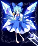  bad_id barefoot blue_eyes blue_hair bow chise_(pixiv18881) cirno food ice_cream ribbon solo touhou wings 