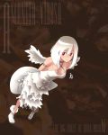  amanita_virosa bare_shoulders belt boots breasts cleavage cross crucifix dress hat jewelry mushroom necklace original oso oso_(toolate) personification red_eyes short_hair skull sleeveless smile white_hair wings 