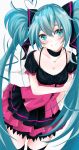  1girl absurdres blue_eyes blue_hair blush breasts hatsune_miku heart_hair highres kishi_hajime leaning_forward long_hair looking_at_viewer looking_up small_breasts smile solo vocaloid 