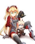  2girls admiral_hipper_(azur_lane) azur_lane bangs bismarck_(azur_lane) blonde_hair blue_eyes blush book cape commentary_request eyebrows_visible_through_hair fur_trim gloves green_eyes hair_between_eyes hat highres iron_cross long_hair looking_at_viewer multiple_girls peaked_cap reading steed_(steed_enterprise) two_side_up younger 