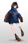  1girl black_hair blue_jacket full_body highres jacket multicolored_hair nope_illust orange_eyes orange_hair original shoes shorts simple_background sleeves_past_fingers sleeves_past_wrists sneakers two-tone_hair white_background 