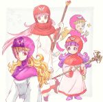  1girl blonde_hair blue_eyes dragon_quest dragon_quest_ii one_eye_closed pink_hair princess_of_moonbrook purple_hair red_eyes robe simple_background staff thumbs_up yuza 