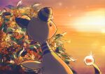  ampharos artist_name commentary_request gen_2_pokemon glint looking_to_the_side no_humans outdoors pokemon pokemon_(creature) solo sparkle sunset tansho watermark 