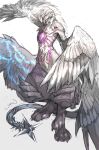  1boy chimera closed_mouth devil_may_cry devil_may_cry_5 devil_trigger feathered_wings gradient gradient_background highres liquid male_focus memento1113 monster multiple_wings paws single_eye sketch solo tail v_(devil_may_cry) violet_eyes wings 