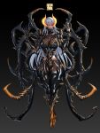  1girl black_background black_sclera breasts carapace claws commentary_request dark_skin extra_arms full_body gradient gradient_background highres horns large_breasts long_hair looking_at_viewer orange_eyes original silver_hair solo very_long_hair wei_(kaminari0411) 
