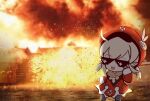  1girl ahoge chibi deal_with_it explosion fire genshin_impact klee_(genshin_impact) mayniac solo sunglasses 