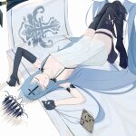  1girl absurdly_long_hair artist_request asymmetrical_gloves azur_lane black_footwear black_gloves boots breasts champagne_(azur_lane) closed_eyes cross cross_hair_ornament crown elbow_gloves flag floating_headgear gloves hair_ornament highres iris_libre_(emblem) long_hair lying on_back shirt shirt_overhang single_elbow_glove single_half_glove small_breasts solo very_long_hair white_shirt 