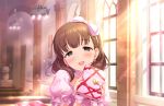  blush brown_hair dress green_eyes idolmaster_cinderella_girls_starlight_stage sakuma_mayu short_hair smile 