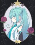  1girl blue_hair blue_neckwear breasts closed_eyes detached_sleeves from_side happy_cream hatsune_miku looking_down medium_breasts necktie solo twintails vocaloid 