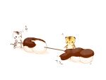  chai commentary_request dango food highres no_humans original pulling signature skewer surprised tiger undersized_animal wagashi white_background white_tiger 