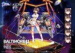  1girl ahoge alternate_costume arm_strap azur_lane baltimore_(azur_lane) baltimore_(muse)_(azur_lane) bangs blush boots bow braid breasts brown_hair center_opening clothing_cutout collared_shirt commentary_request feng_ze full_body gloves hair_between_eyes hair_bow hair_ribbon headset idol knee_boots large_breasts looking_at_viewer navel navel_cutout official_art orange_bow ribbon rigging shirt short_hair skindentation skirt sleeveless sleeveless_shirt smile thigh_strap under_boob white_footwear white_gloves white_ribbon white_skirt yellow_eyes 