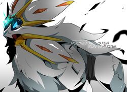  blue_eyes commentary_request copyright_name dated gen_7_pokemon legendary_pokemon no_humans open_mouth pokemon pokemon_(creature) sei_(seiryuuden) solgaleo solo tongue white_background white_fur 