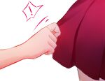  ! 2girls absurdres close-up hands highres multiple_girls original pleated_skirt red_skirt shimmer simple_background skirt skirt_pull spoken_exclamation_mark white_background 