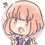  blonde_hair bob_cut chibi heart open_mouth sacchan_happy school_uniform short_hair smile uchi_emiri v watashi_ga_motenai_no_wa_dou_kangaetemo_omaera_ga_warui! yellow_eyes 