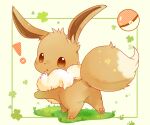  ! blush brown_fur commentary_request eevee full_body gen_1_pokemon grass looking_at_viewer looking_back no_humans paws pokemon pokemon_(creature) tail ushiina 