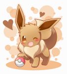  blush brown_eyes brown_fur commentary_request eevee gen_1_pokemon heart looking_at_viewer neru_(neruneruru) no_humans one_eye_closed open_mouth paws poke_ball poke_ball_(basic) pokemon pokemon_(creature) smile solo tongue 