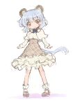  1girl animal_ears bow chibi commentary_request eyebrows_visible_through_hair frilled_skirt frills full_body grey_eyes grey_hair high-waist_skirt highres long_sleeves mizuki_hitoshi mouse_ears mousetrap nazrin shawl shoes short_hair sketch skirt smile socks solo standing touhou 