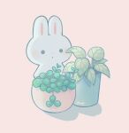  ayu_(mog) blush halftone leaf looking_at_viewer original parted_lips pink_background plant potted_plant rabbit signature simple_background 
