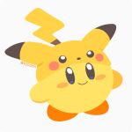  blush_stickers character_hat closed_mouth commentary copy_ability full_body gen_1_pokemon hat kirby kirby_(series) no_humans pikachu pokemon rizu_(rizunm) simple_background smile solo standing super_smash_bros. twitter_username white_background 