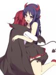  2girls aida_mana black_cape black_ribbon black_skirt black_wings blue_hair bow braid cape collarbone demon_horns demon_tail dokidoki!_precure fake_horns french_braid frilled_skirt frills girl_on_top hair_bow hairband hishikawa_rikka horns leg_ribbon long_hair mini_wings miniskirt multiple_girls naoto_(96neko96) open_mouth pleated_skirt precure red_bow red_footwear red_hairband redhead ribbon shiny shiny_hair shirt simple_background skirt sweatdrop tail vampire vampire_costume very_long_hair violet_eyes wavy_mouth white_background white_shirt wings 