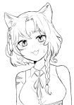  1girl :3 animal_ears braid cat_ears cat_girl highres indie_virtual_youtuber lineart looking_at_viewer monochrome open_mouth rolanden short_hair solo virtual_youtuber your_average_rose 