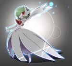  arm_up commentary_request full_body gardevoir gen_3_pokemon glowing looking_to_the_side mega_gardevoir mega_pokemon nada_haruka no_humans open_mouth outstretched_arm pokemon pokemon_(creature) red_eyes solo tongue white_skin 