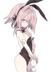  1boy animal_ears astolfo_(fate) blade_(galaxist) bow bowtie braid cowboy_shot detached_collar elbow_gloves fake_animal_ears fate/grand_order fate_(series) gloves leotard long_hair male_playboy_bunny otoko_no_ko parted_lips pink_hair playboy_bunny rabbit_ears simple_background solo strapless strapless_leotard violet_eyes white_background wing_collar 
