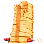  blueberry dated food fruit miwa_nagi no_humans original pancake raspberry simple_background sliced stack_of_pancakes syrup white_background 